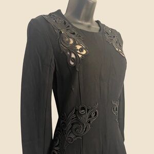 French Connection Black Long Sleeve Dress with Embroidery